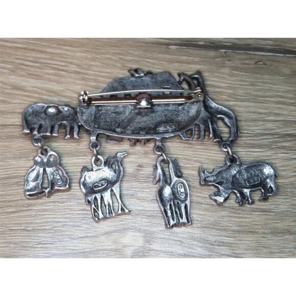 Vintage JJ Noah Arc Large Pewter Brooch Dangle Religious Statement Style. - Picture 2 of 3